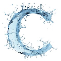 Blue water splash isolated on white background. Letter C water splash alphabet. Crescent Shaped Liquid Splash, Stylish Design for Tutorial.