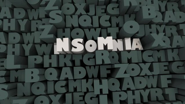 Insomnia Pulsing Letters No Sleep Awake All Night Disorder 3d Animation