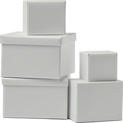 Blank white cardboard boxes for packaging and shipping cut out on transparent background