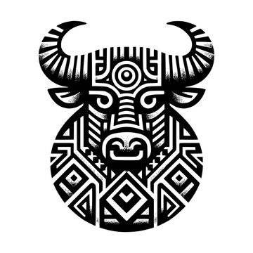 ancient maya tribe pattern animal of bull black outline vector illustration