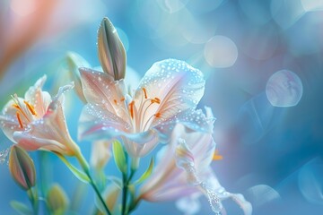 Zarte Lilien im Morgentau, ein Traum in Pastellblau in sanftem Licht mit ihrer natürlichen Schönheit 4
