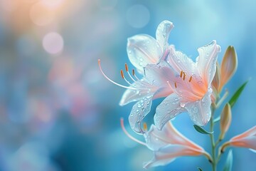 Zarte Lilien im Morgentau, ein Traum in Pastellblau in sanftem Licht mit ihrer natürlichen Schönheit 5