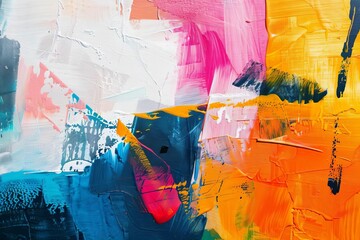 Abstract colorful artwork featuring expressive paint strokes and textures, vibrant acrylic on canvas, modern art background