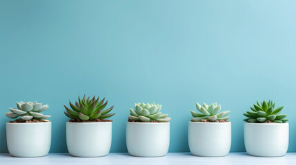 Closeup of natural botany potted plant or houseplant, cactus isolated on pastell blue background 