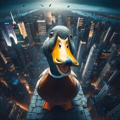 duck in the city - obrazy, fototapety, plakaty
