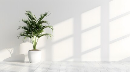 Ornamental plant on floor white. 3D Rendering
