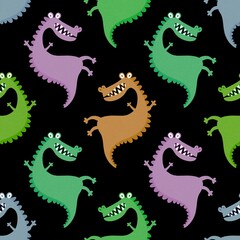 Cartoon monsters dragon seamless birthday crocodile pattern for wrapping paper and fabrics and linens and kids