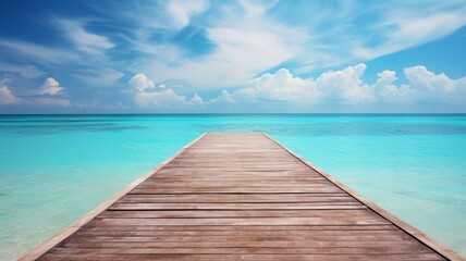 Old wooden bridge in the blue sea and beautiful sky - obrazy, fototapety, plakaty