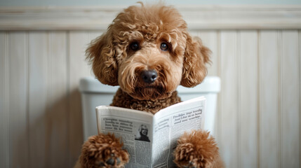 Intellectual Goldendoodle Enjoying Reading Time, Quirky Indoor Leisure Scene