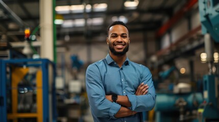 Future Leader in Manufacturing - A young engineer with a friendly smile in an industrial environment. - Powered by Adobe