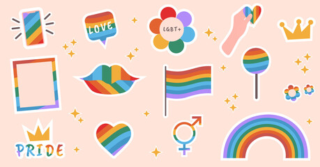 LGBT stickers set. LGBT set. A symbol of the proud LGBT community. Rainbow elements.