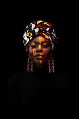 African girl in a national headdress. Cover for a piece of music, album, mixtape or book. Canvas, print of a painting for the interior with an African motif. - 778507971