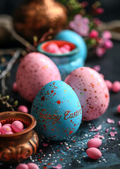 Obraz premium Happy Easter greeting card, postal card, greeting card, card template, printable template 105*148