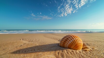 Fototapeta na wymiar Seashells on Sunny Beach Shore