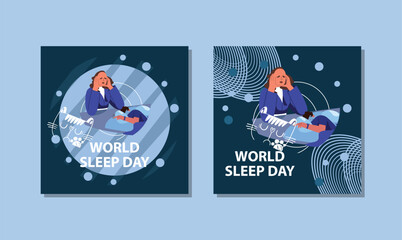 Vector enjoy night with world sleep day with cat