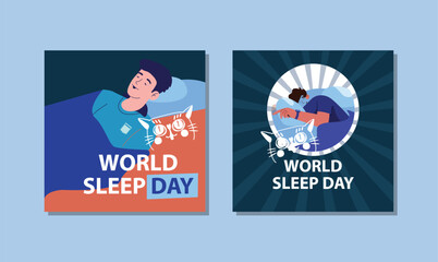 Vector enjoy night with world sleep day with cat