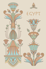 Egyptian floral colorful design element set isolated on white. Lotus flower, vector sign, symbol, logo illustration. Spirituality, occultism, chemistry, flower tattoo. - 778510165