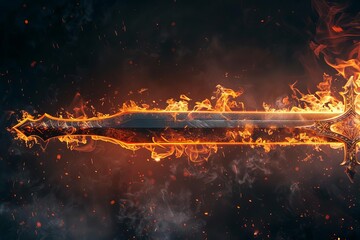 Flaming sword of grace and peace, medieval fantasy blade, wind-blown fire, dramatic scene