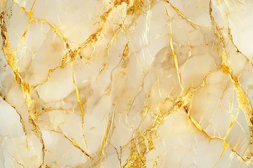 Fotobehang A golden marble pattern, where veins of shimmering gold cut through a base of creamy ivory, offering a glimpse of nature's unparalleled luxury and grandeur. 32k, full ultra HD, high resolution © The Image Studio