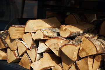 chopped firewood, wood, birch, firewood for the barbecue