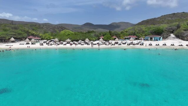 Kenepa Grandi Beach At Willemstad In Netherlands Curacao. Island Beach. Blue Sea Landscape. Willemstad At Netherlands Curacao. Tourism Background. Nature Seascape.