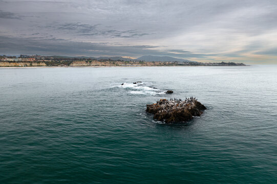 Medium-Wide Angle of Seal Rock Island in San Clemente, California - Featuring: Seals!