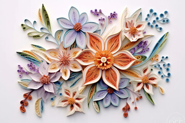 Fototapeta premium Paper sculpture of flowers on white surface