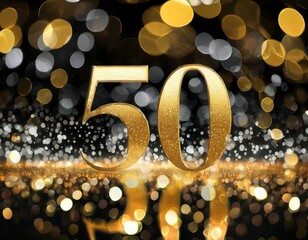 50 urodziny złoty napis na czarnym tle - obrazy, fototapety, plakaty