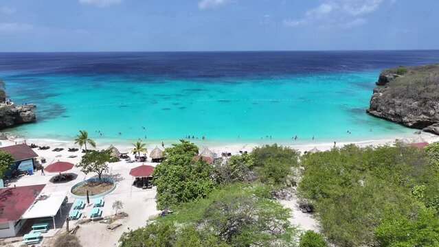 Kenepa Grandi Beach At Willemstad In Netherlands Curacao. Island Beach. Blue Sea Landscape. Willemstad At Netherlands Curacao. Tourism Background. Nature Seascape.