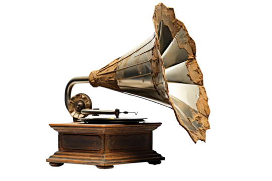 Antique Record Player With Umbrella. On a White or Clear Surface PNG Transparent Background.