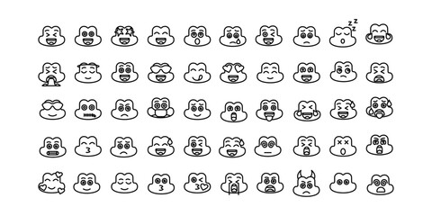 
collection of 50 frog emotion icons .emoji icons Vector illustration in outline style. Collection of outline symbols isolated on white background.
