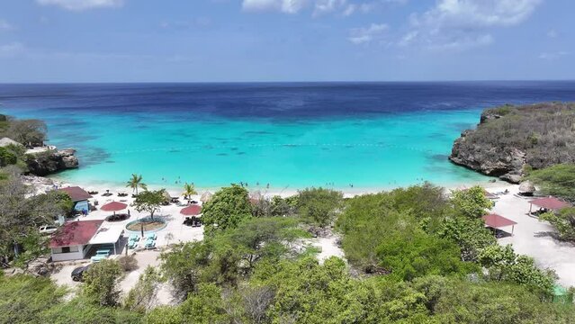 Kenepa Grandi Beach At Willemstad In Netherlands Curacao. Island Beach. Blue Sea Landscape. Willemstad At Netherlands Curacao. Tourism Background. Nature Seascape.