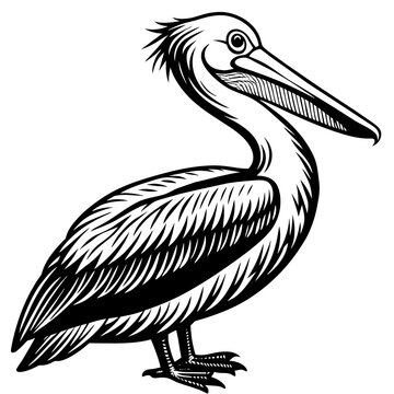 black and white pelican standing profile clip art preview