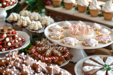 Obraz na płótnie Canvas Festive holiday desserts with a variety of seasonal treats.