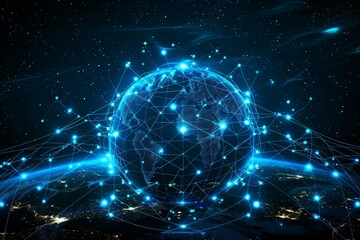 Futuristic data science and AI technology with global network connections