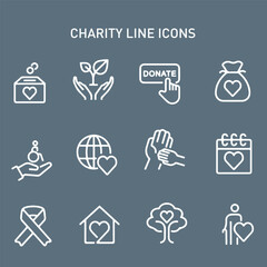 charity and donation line vector icons , care icons