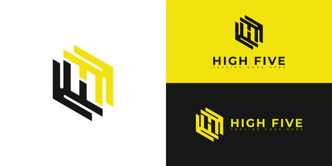 Abstract initial letter HF or FH logo in black and yellow color isolated on multiple background colors. The logo is suitable for franchise business consulting company logo icons to design inspiration - obrazy, fototapety, plakaty