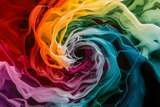 A mesmerizing abstract artwork created using alcohol ink, featuring a swirling blend of vibrant colors.