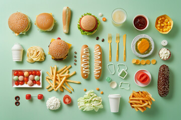 different fast food in knolling style 
