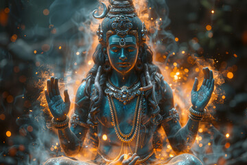Enigmatic Shiva, the god of destruction and transformation, dances the cosmic dance of creation and...
