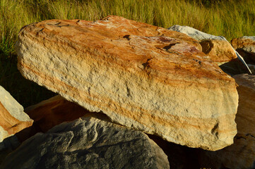 Sandstone rocks in the Blue Mountains in the afternoon sunlight.