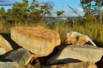 Sandstone rocks in the Blue Mountains in the afternoon sunlight. © Bruce