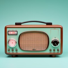 Vintage Radio with Colorful Frame and Wooden Surface AI Generated