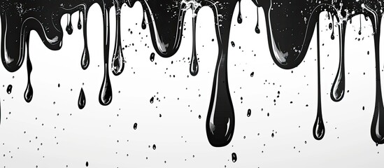 A monochrome image captures black liquid cascading down a white surface in a symmetrical pattern, resembling a work of art in monochrome photography