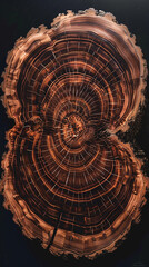 A hyper-detailed depiction of the cross-section of a walnut tree, with the dense, dark rings telling a rich story of growth and the production of valuable wood. 32k, full ultra HD, high resolution