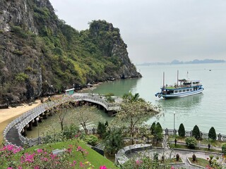 Halong Vietnam 3-14-2024 views of the beautiful Bay and dock at Dau Go Island in Halong Bay Vietnam