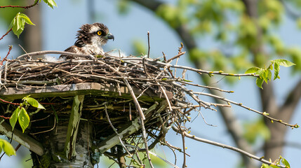 Close-up of a bird in a nest on a tree