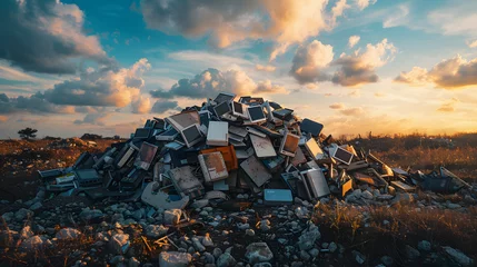 Foto op Plexiglas Electronic Graveyard. A Pile of Discarded Electronics Highlighting the Growing Challenge of E-Waste and the Need for Sustainable Recycling Solutions Professional photography © Oleksandr