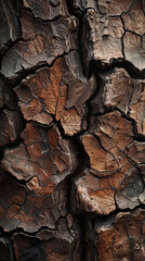 A hyper-detailed image of the textured, rugged surface of walnut tree bark, displaying deep grooves and rich 32k, full ultra HD, high resolution