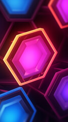 Glowing Hexagon Tiles Wallpaper with Vibrant Neon Colors